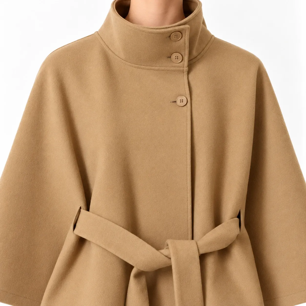 Claudine Belted Cape Jacket - Khaki collar, buttons and belt detail; styling accessories not included