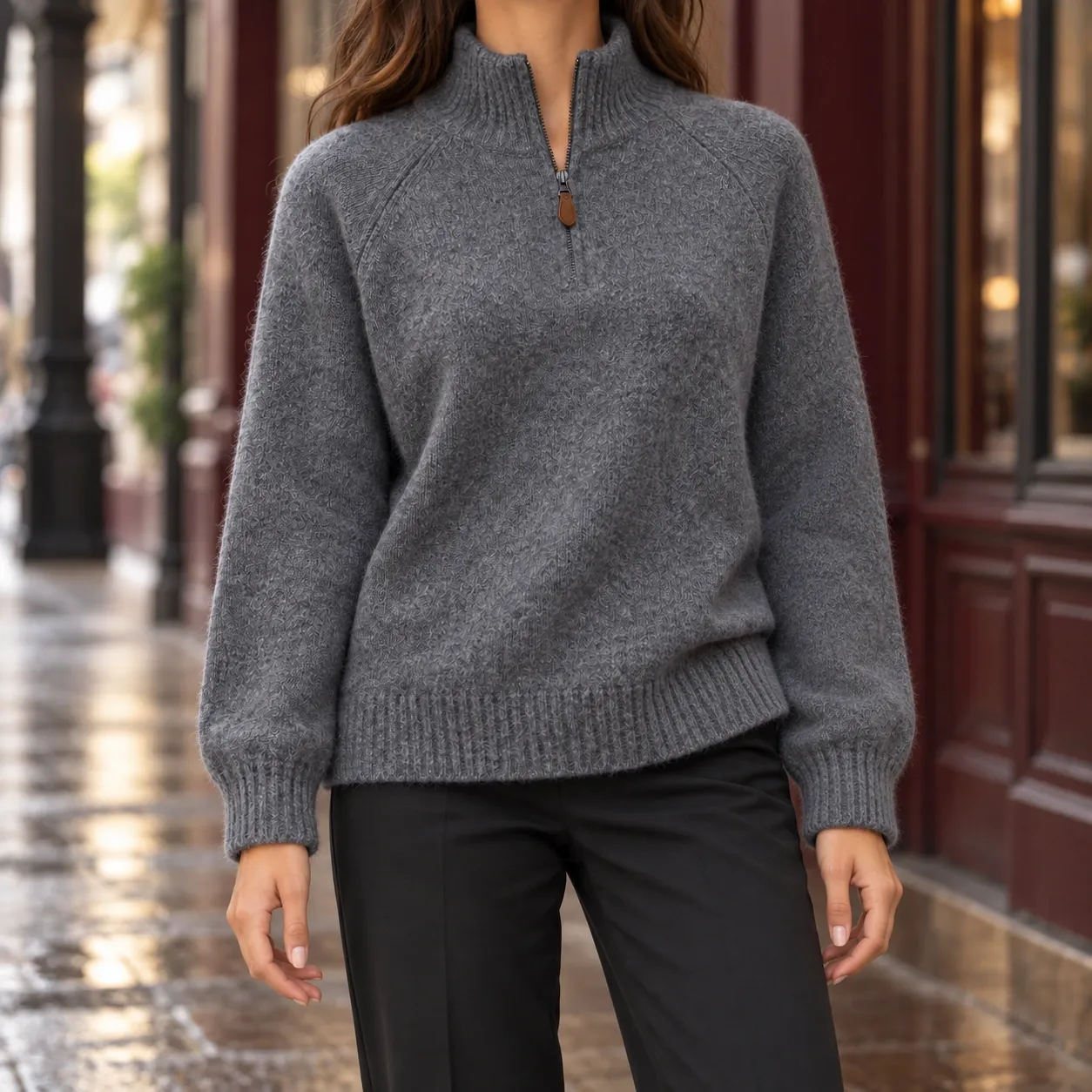 Perrine Half-Zip Sweater - Dark Gray front; styling accessories not included