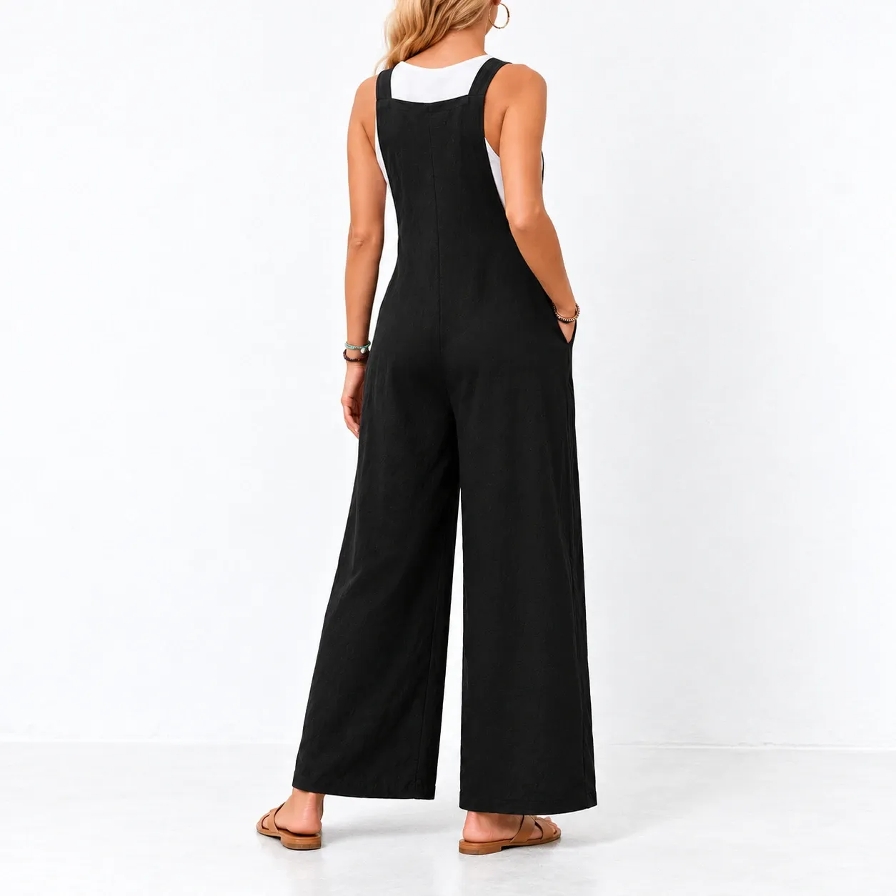 Sidonie Wide-Leg Dungarees - Black dungarees source-supported rear; styling accessories not included