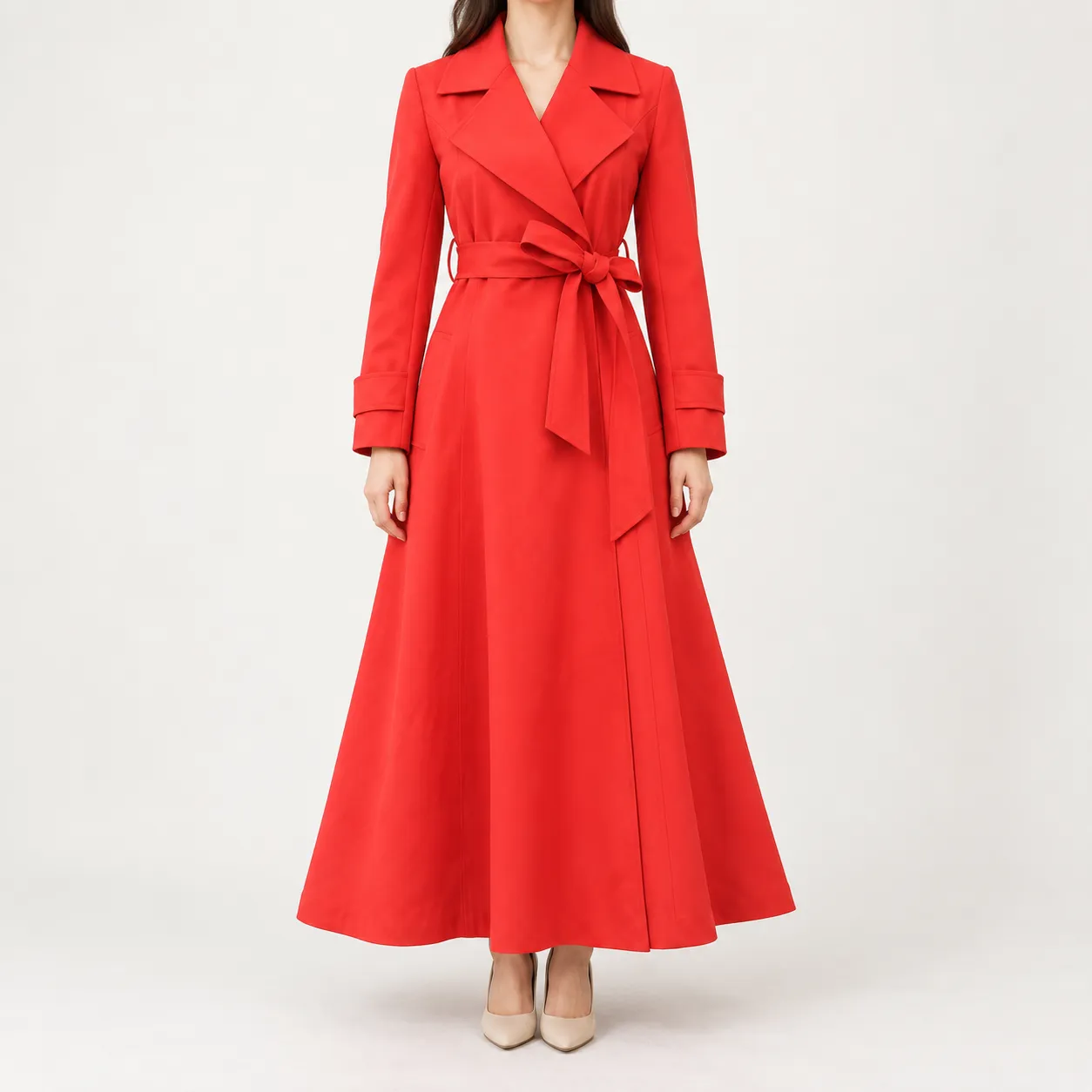 Adele Tie Waist Coat in Red: lead photograph