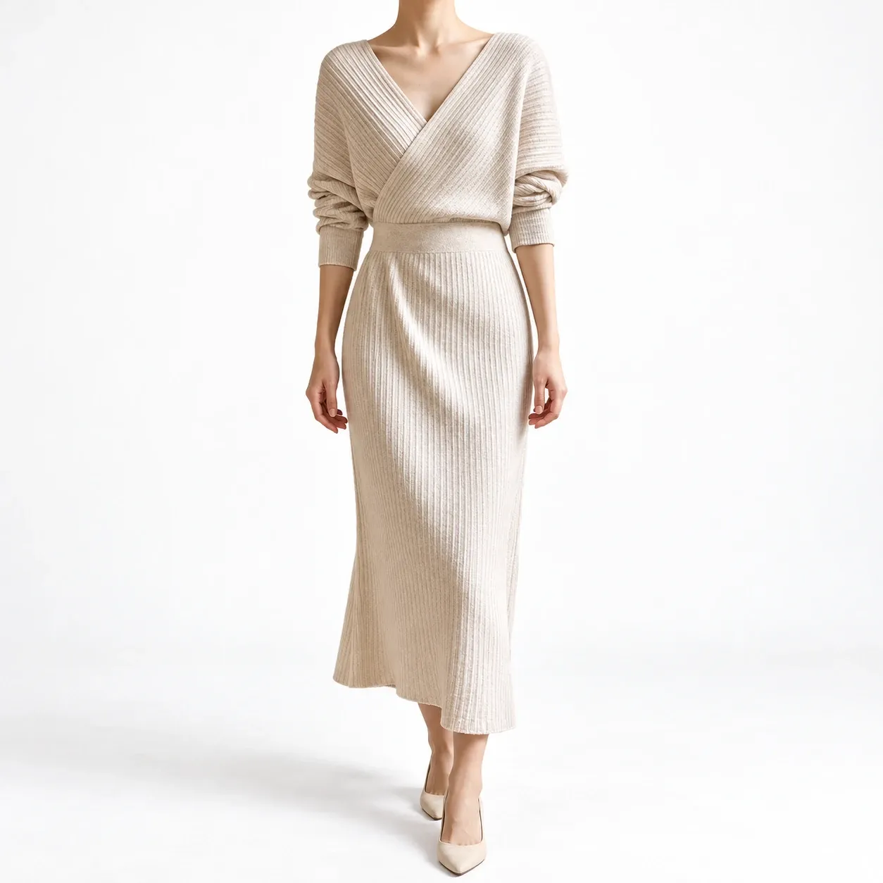 Delphine Wrap Knit Dress in Apricot: lead photograph