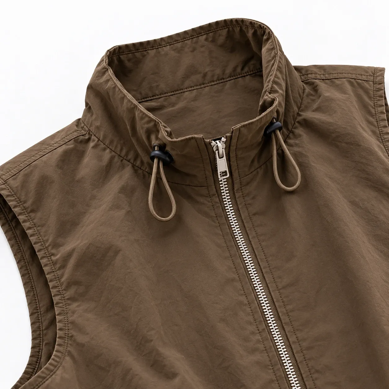 Brigitte Drawstring Utility Vest - Coffee construction detail; styling accessories not included