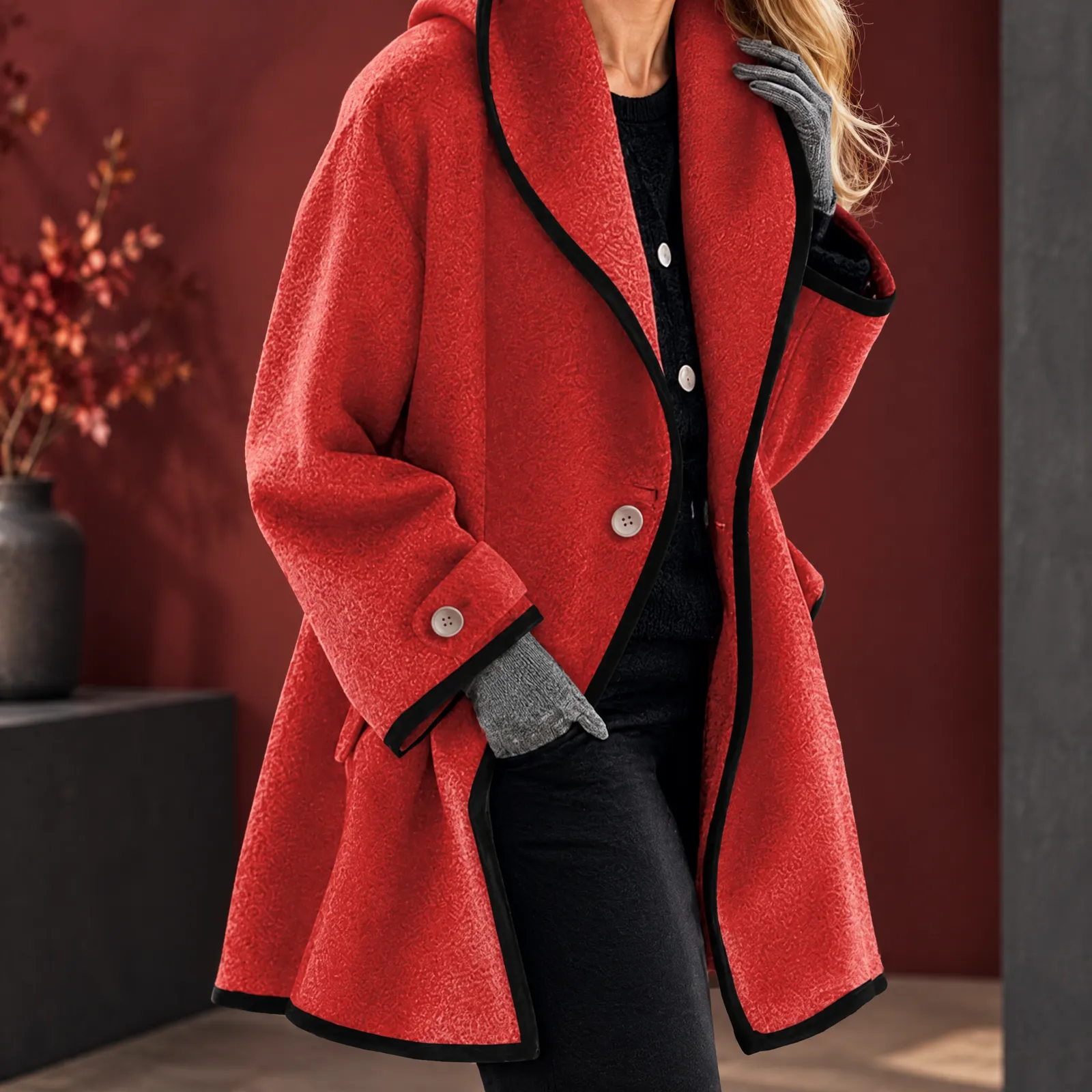 Harlow Contrast Hooded Coat: product view