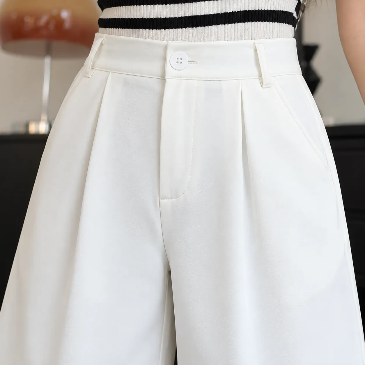 Dominique Bermuda Shorts - White waist and pocket detail; styling accessories not included