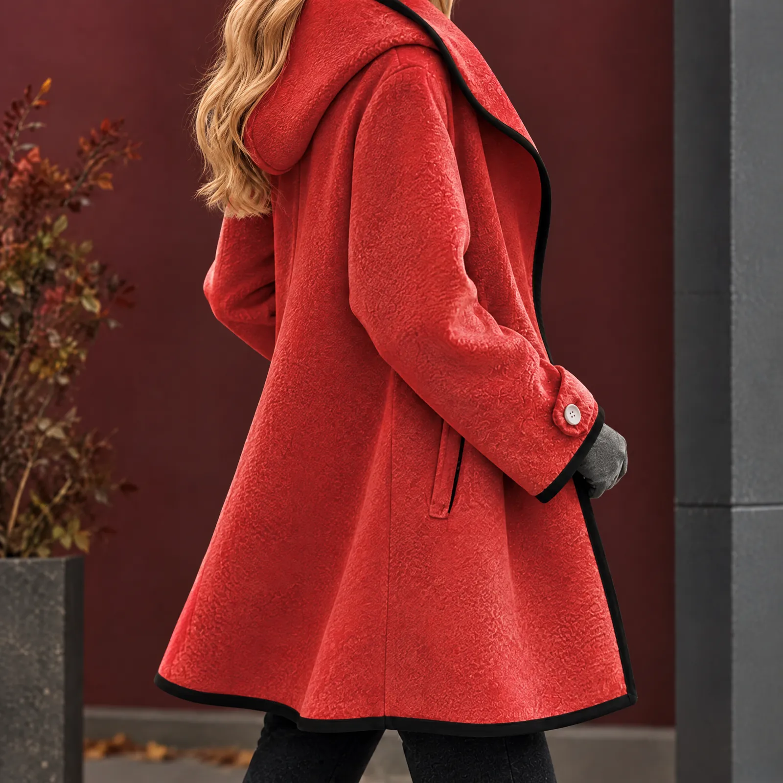 Harlow Contrast Hooded Coat: styling view