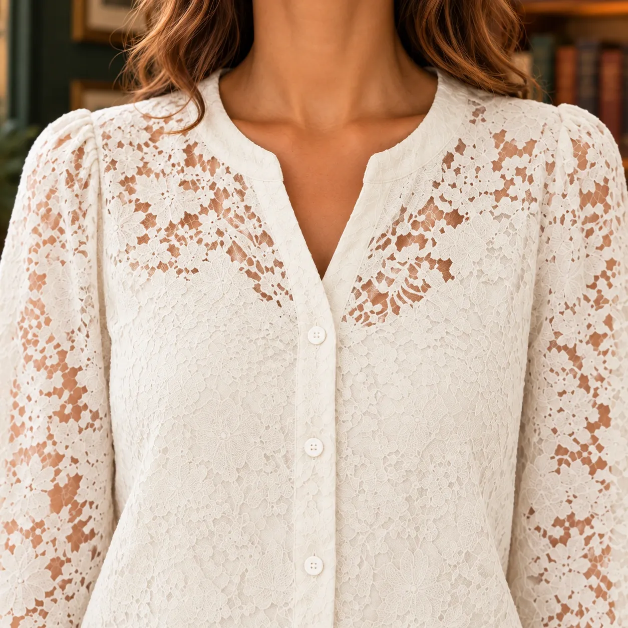 Madeleine Lace Button Blouse - White - lace and collar detail; styling accessories not included