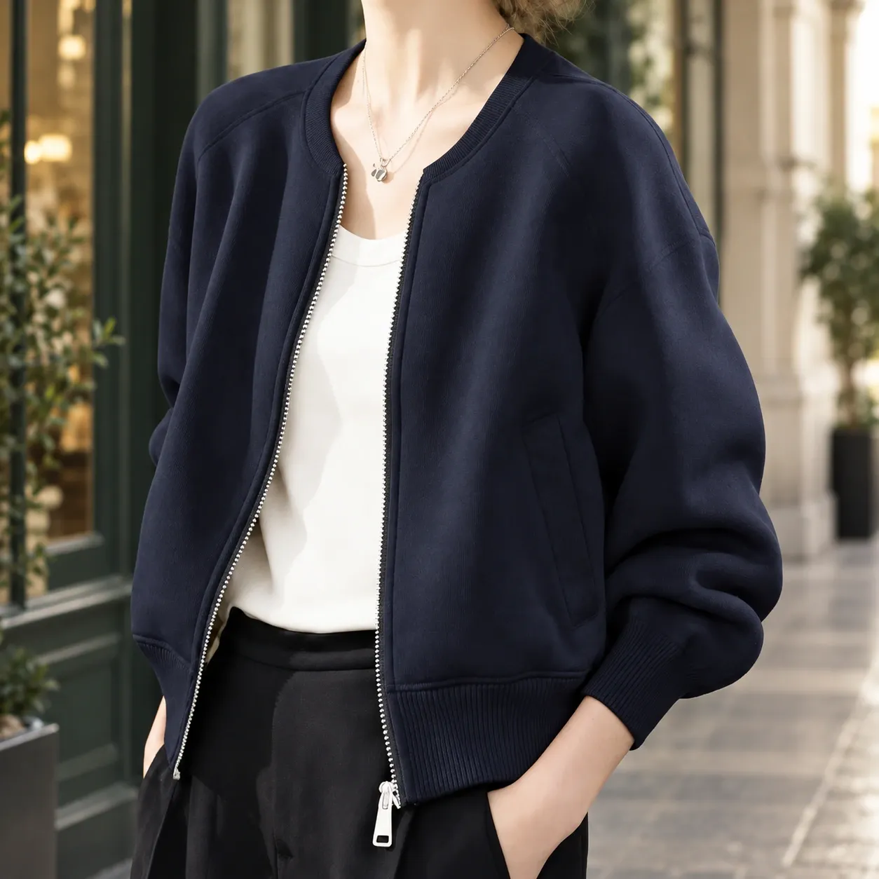 Anais Zip Bomber — lead; styling props not included