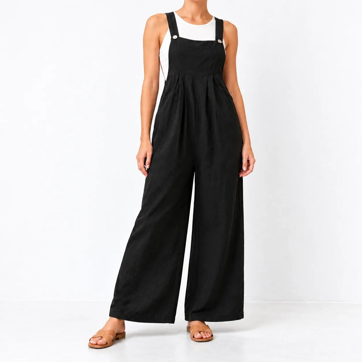 Sidonie Wide-Leg Dungarees - Black dungarees front; styling accessories not included