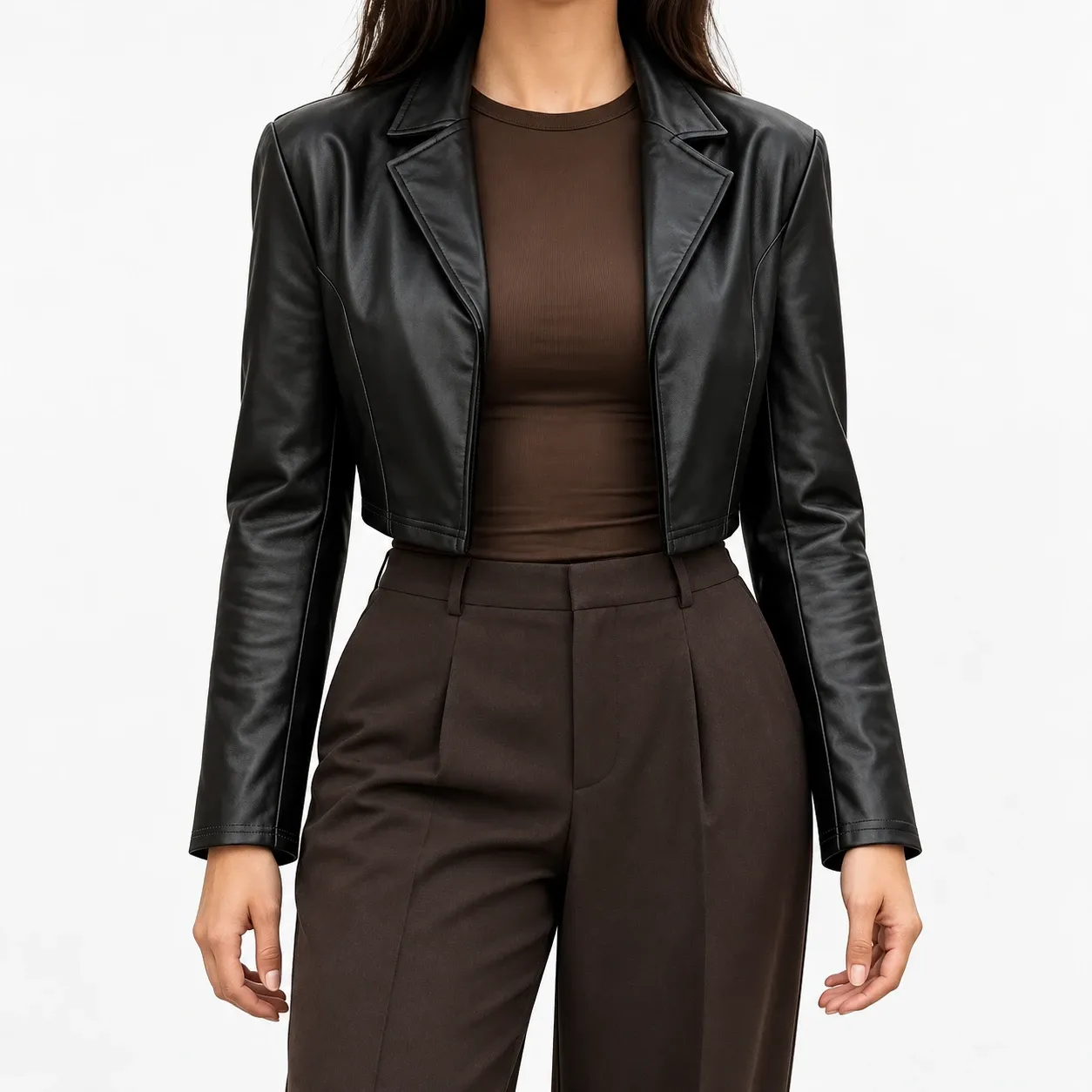 Faustine Cropped Lapel Jacket - Black jacket front; styling accessories not included