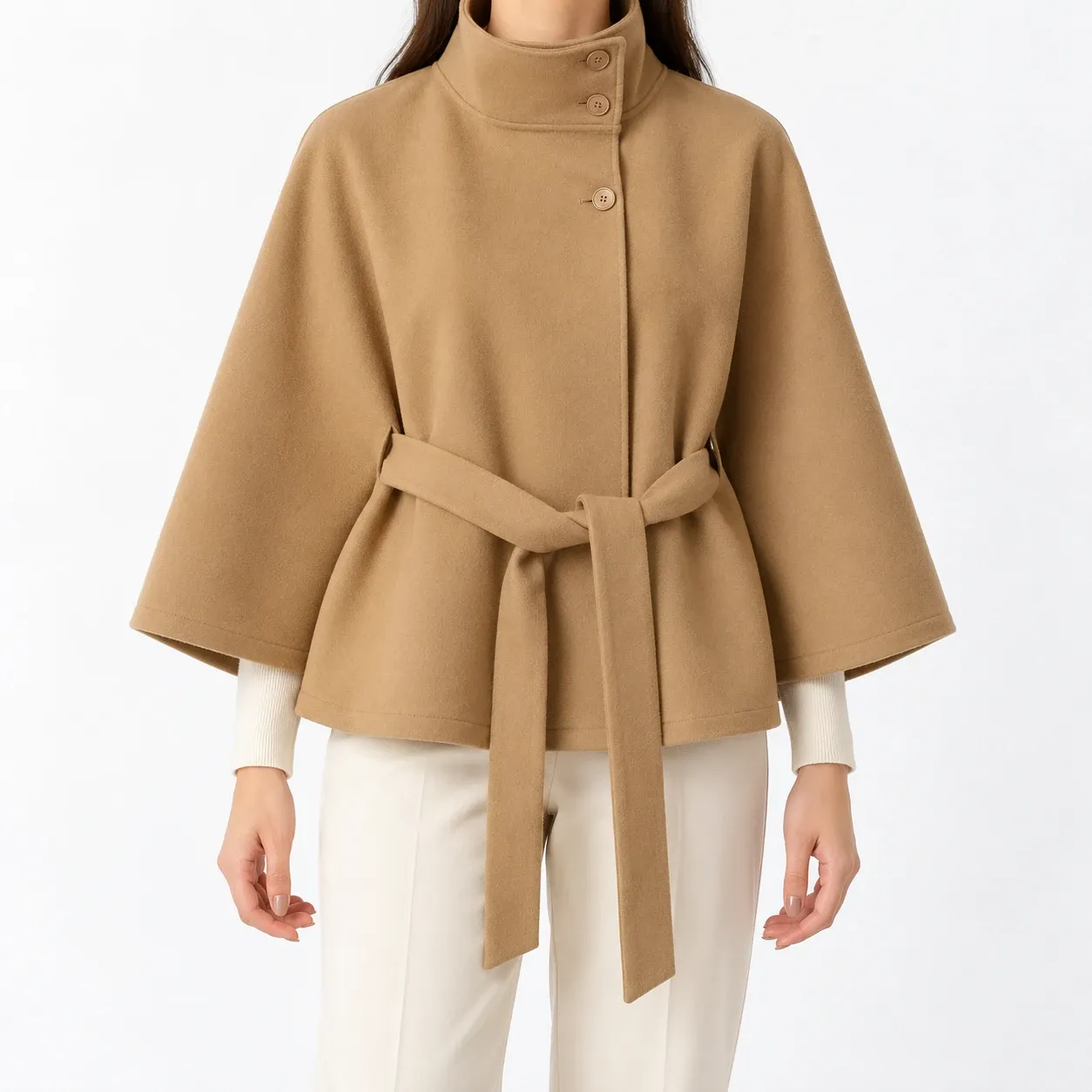 Claudine Belted Cape Jacket - Khaki front fit; styling accessories not included