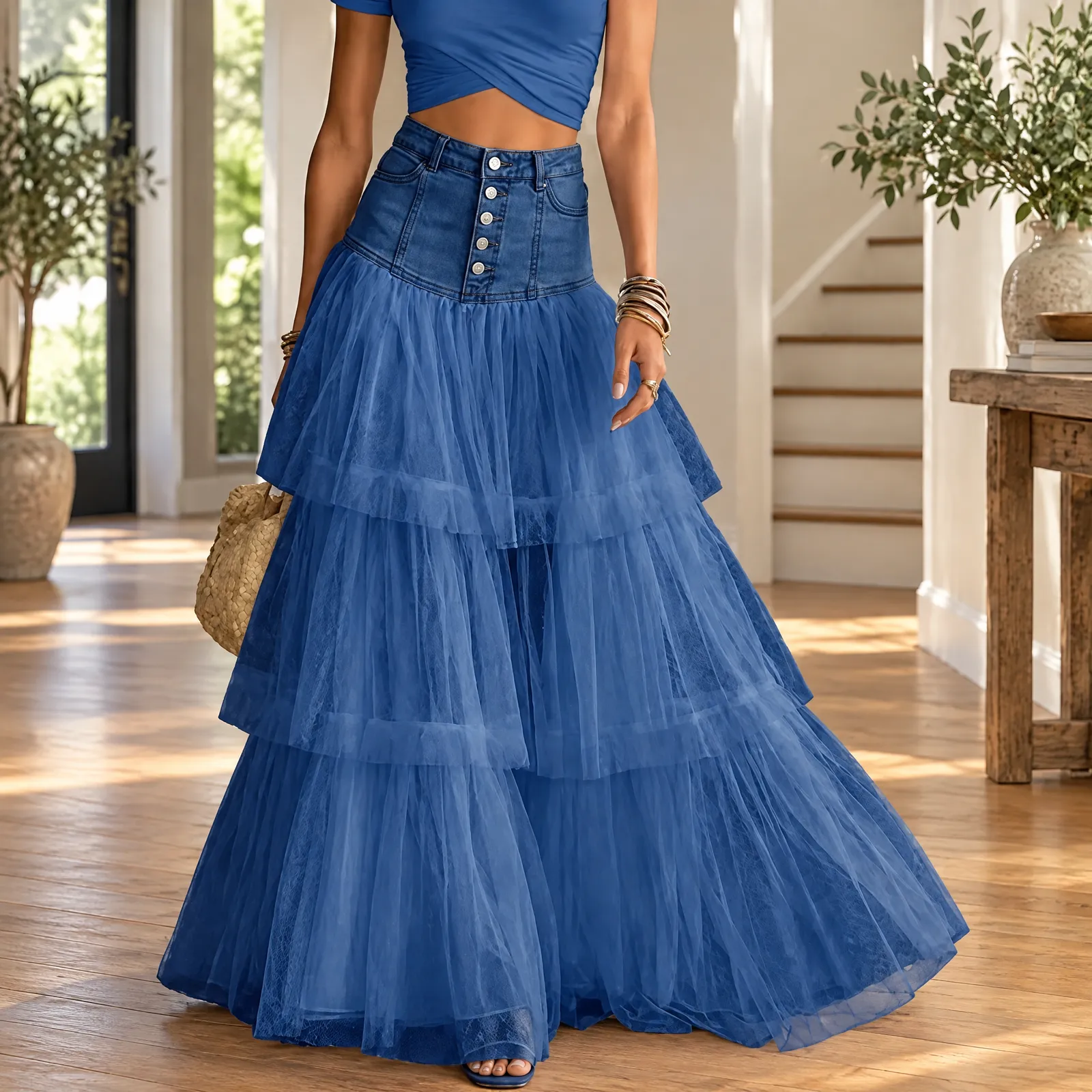 Evermere Tiered Maxi Skirt: lead photograph of the selected blue supplier SKU