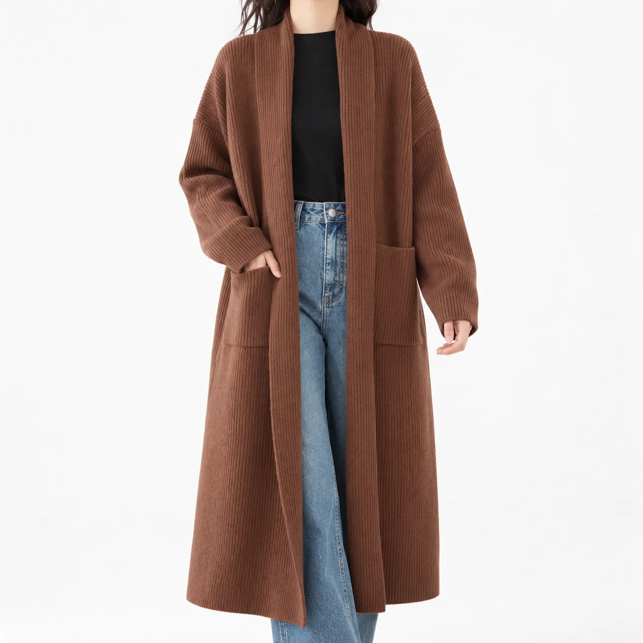 Noemie Longline Cardigan in Caramel: lead photograph