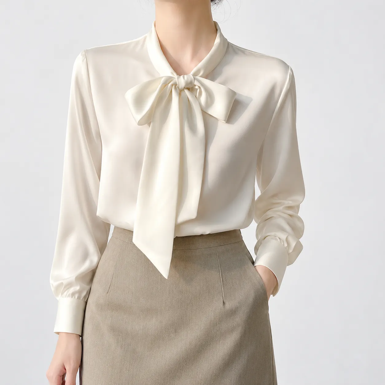 Amelie Tie Neck Shirt in Pearl White: lead photograph