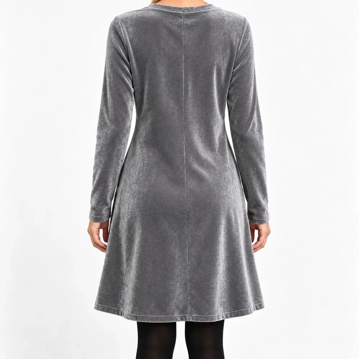 Elvire Velvet Shift Dress - Gray rear fit; styling accessories not included