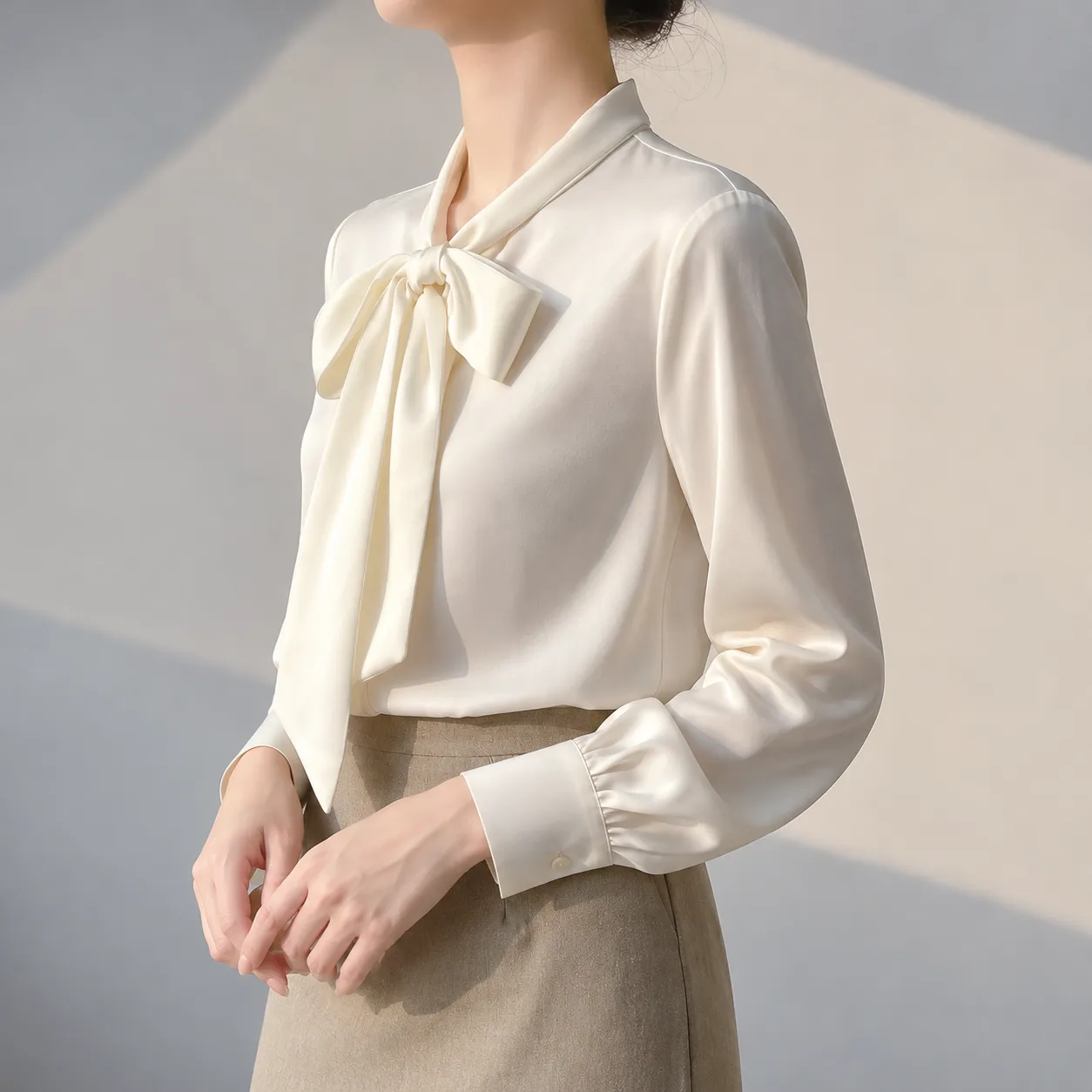 Amelie Tie Neck Shirt in Pearl White: alternate photograph