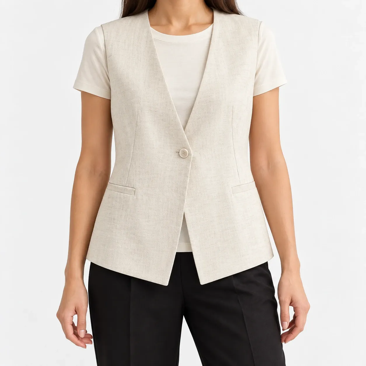 Oriane Tailored Vest - Off White front fit; styling accessories not included