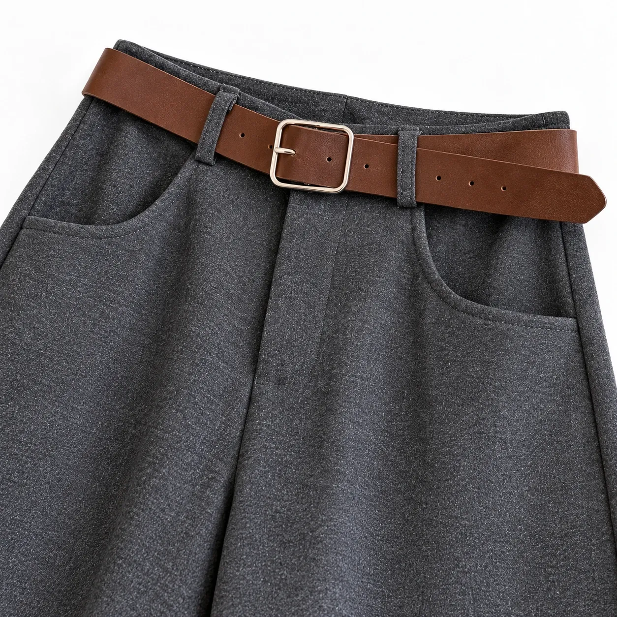 Perrine Belted Culottes - Gray construction detail; styling accessories not included
