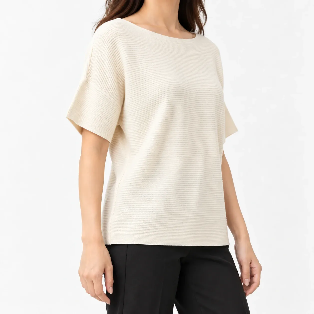 Isabeau Boat-Neck Knit Top - Cream supported alternative fit; styling accessories not included