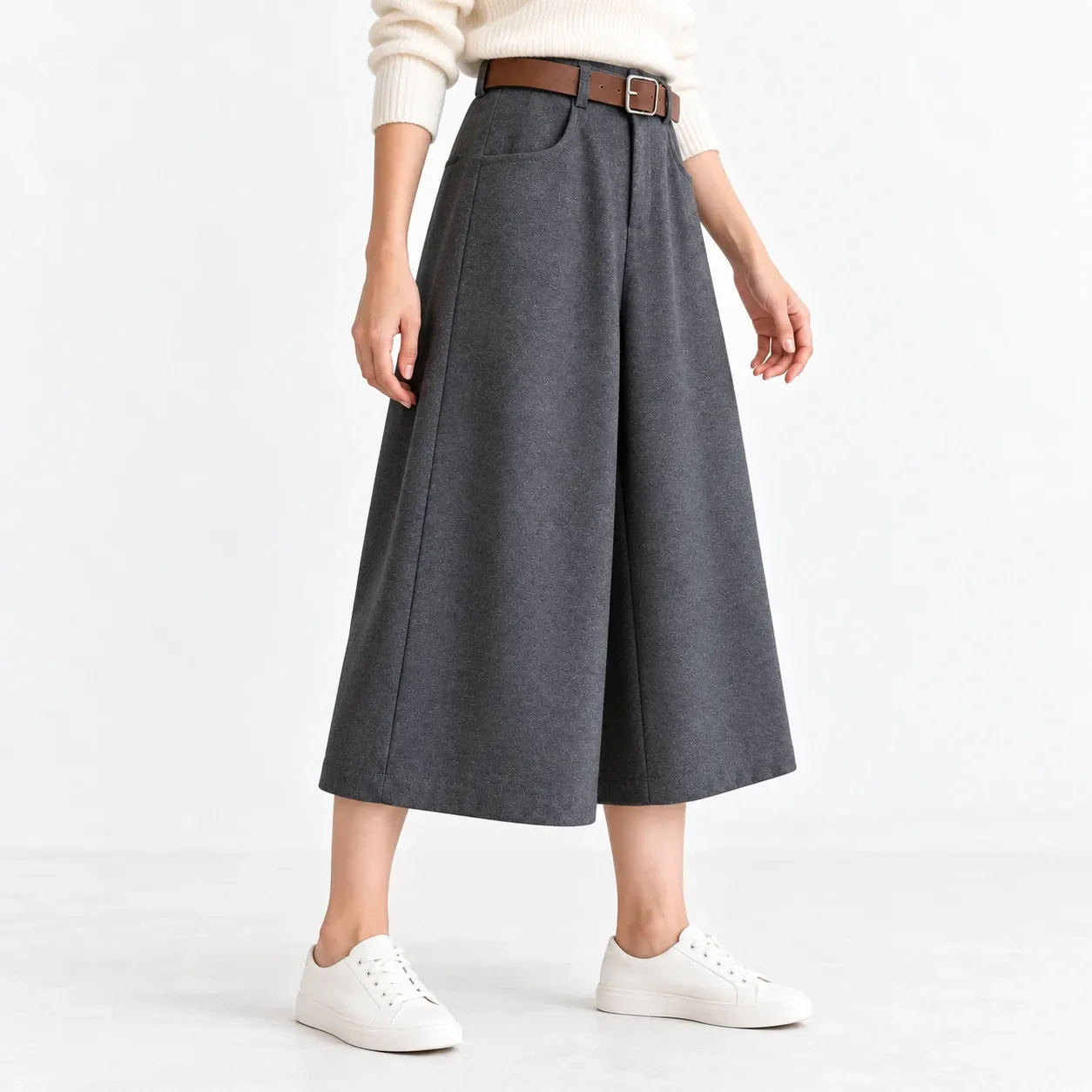 Perrine Belted Culottes - Gray supported alternative fit; styling accessories not included