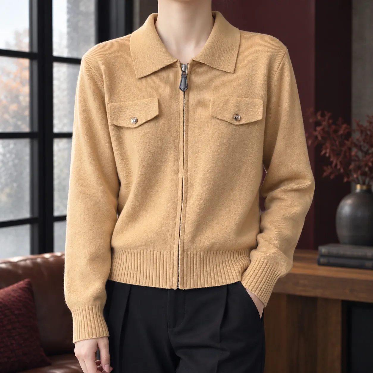 Colette Pocket Zip Cardigan - Full product; styling accessories not included