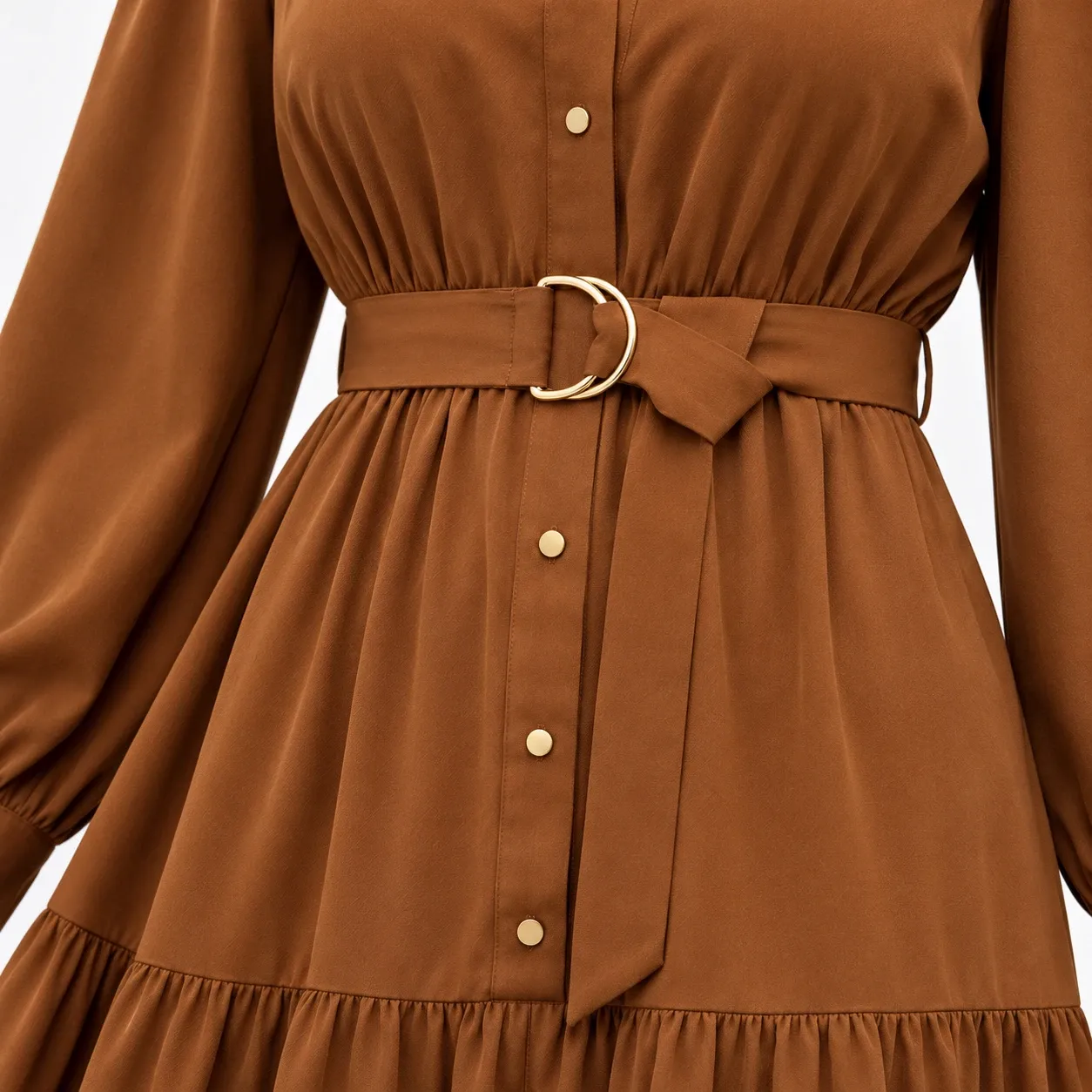 Celestiane Tiered Shirt Dress - Brown construction detail; styling accessories not included