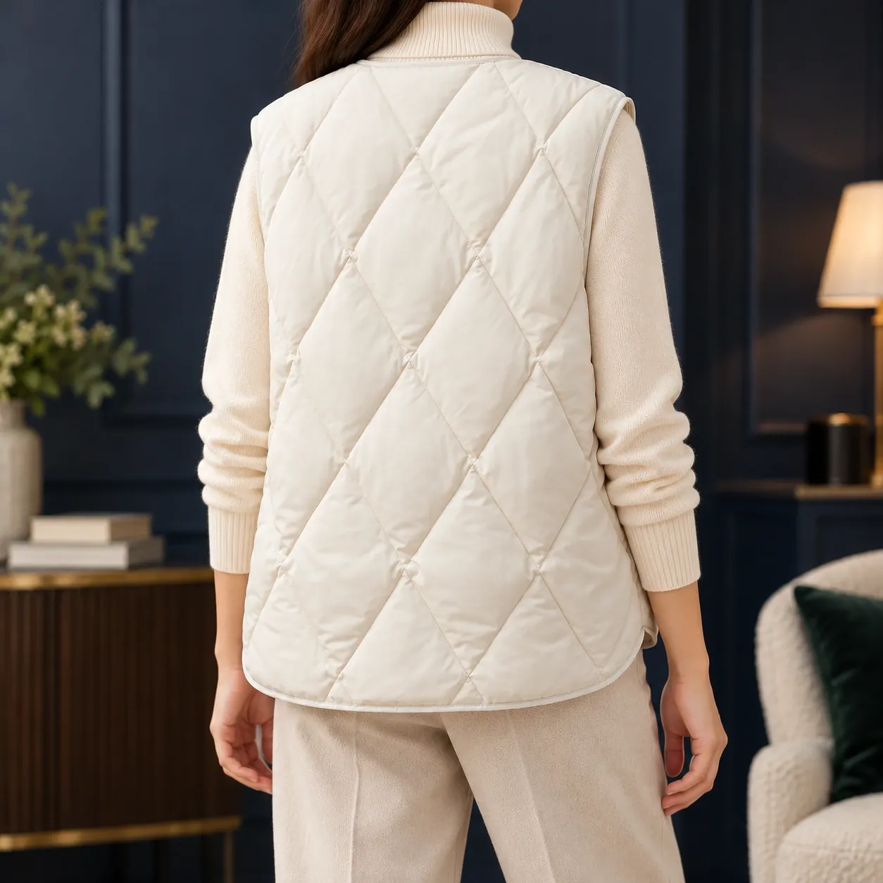 Louise Quilted Vest - Off-white - back; styling accessories not included