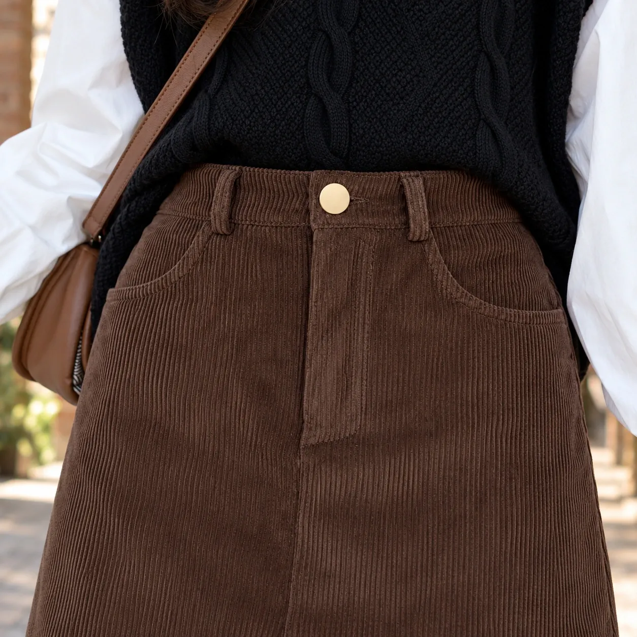 Avril Corduroy Mini Skirt - Detail; styling accessories not included