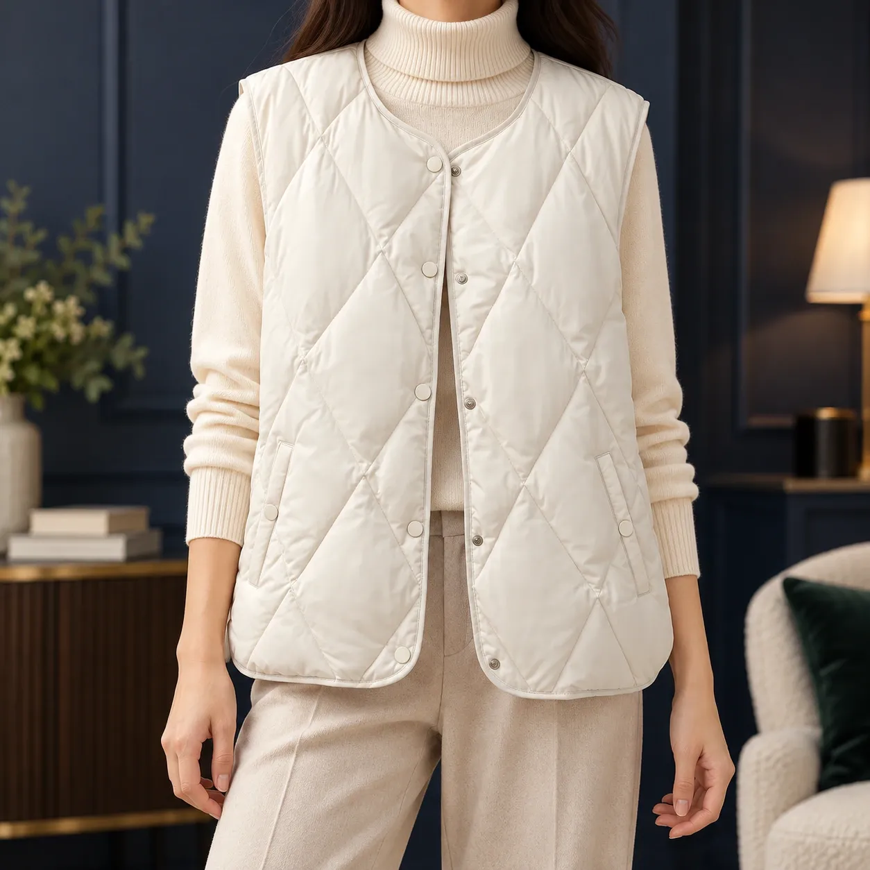 Louise Quilted Vest - Off-white - front; styling accessories not included